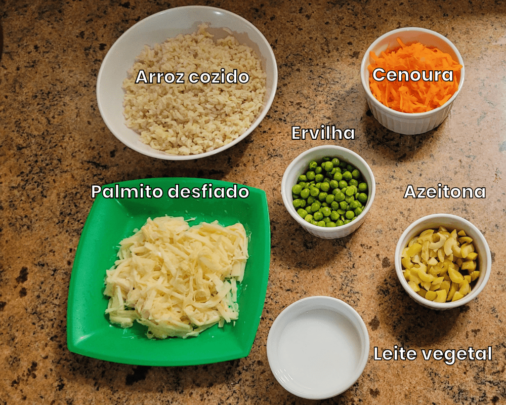 Ingredientes para a receita de arroz de forno vegano