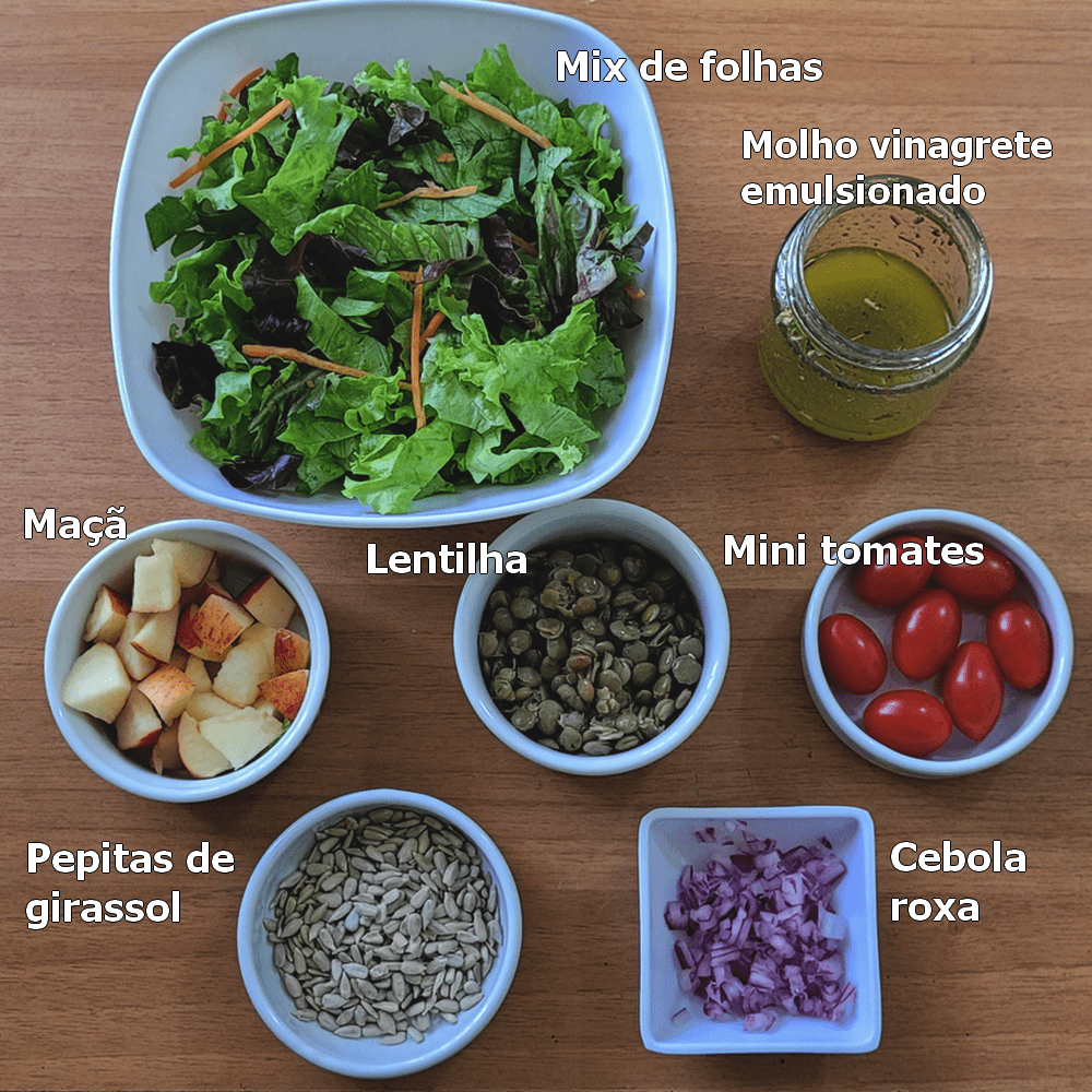 ingredientes da receita de salada nutritiva e refrescante