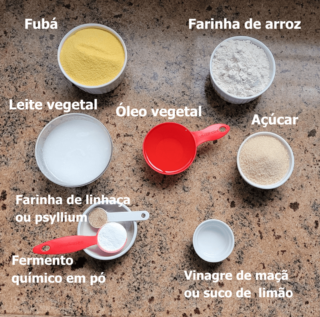 ingredientes do bolo de fubá vegnao sem glúten