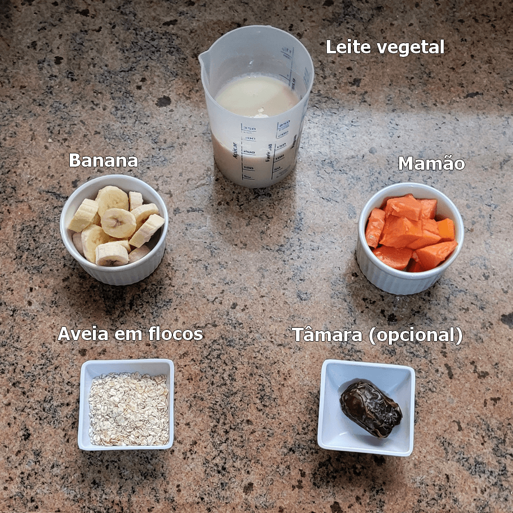 ingredientes para smoothie vegano de aveia