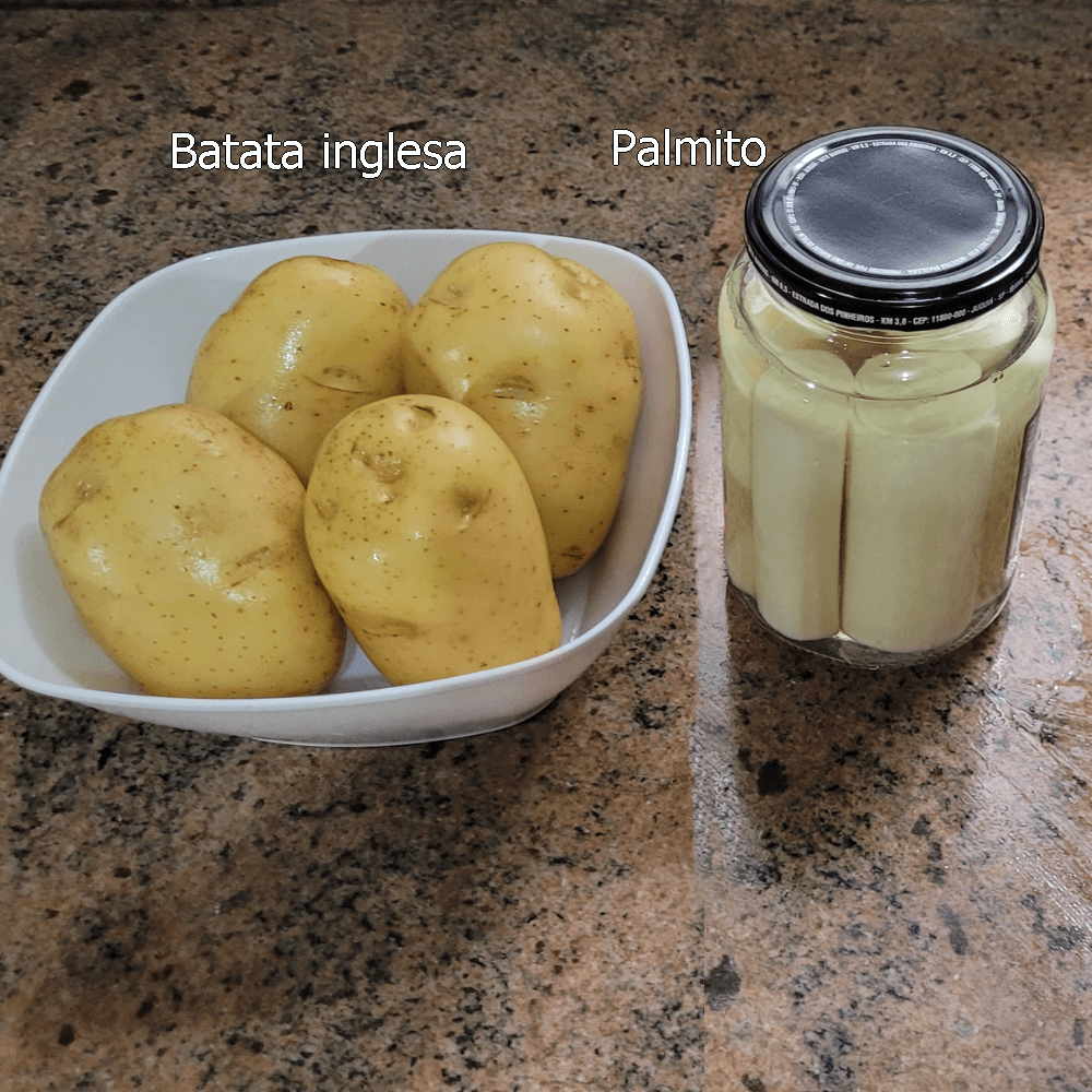 Ingredientes da bacalhoada vegana de palmito